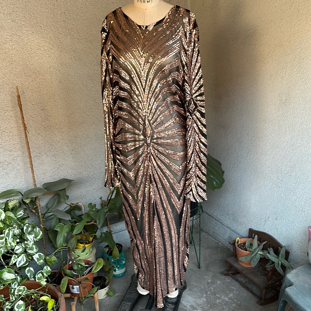 24K Label by K Too | Black Sheer Sequined Maxi Evening Dress